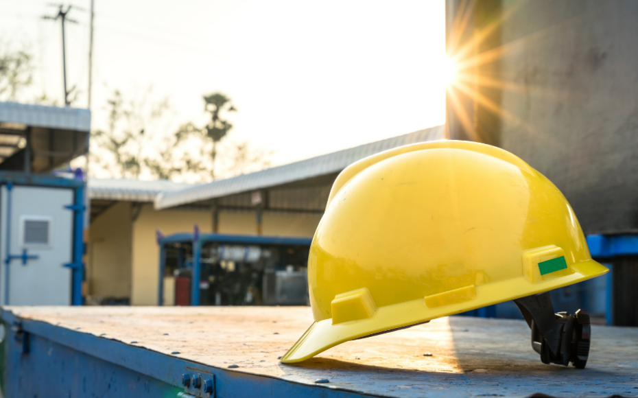 Hard hat on outside bin