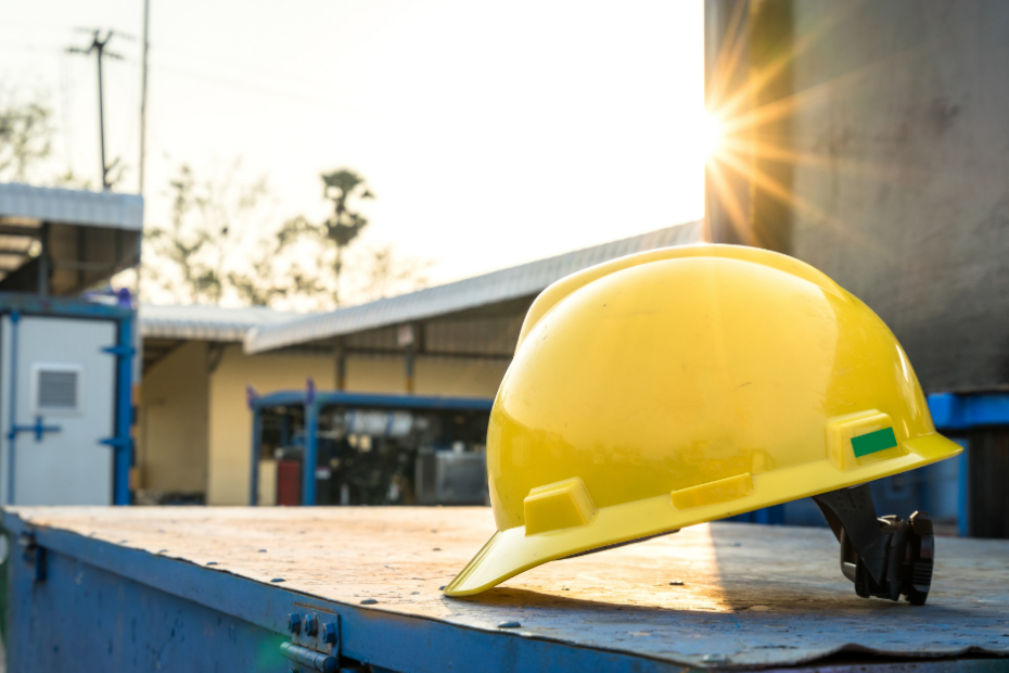 Hard hat on outside bin