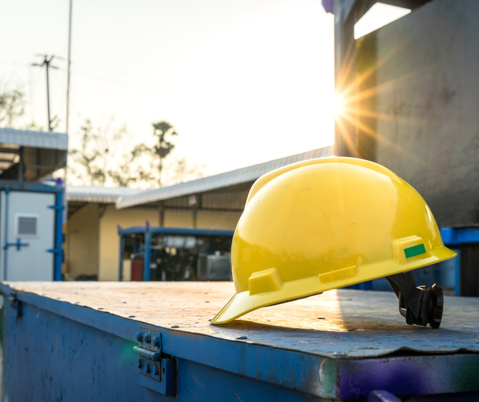 Hard hat on outside bin