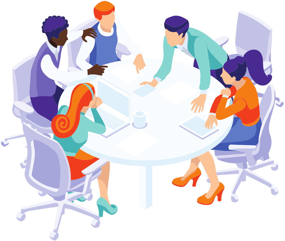 Illustration of HR managers around table
