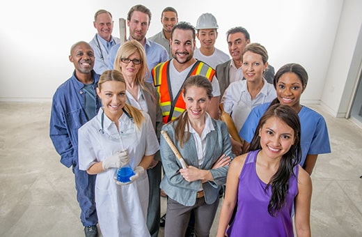 Large group of diverse workers