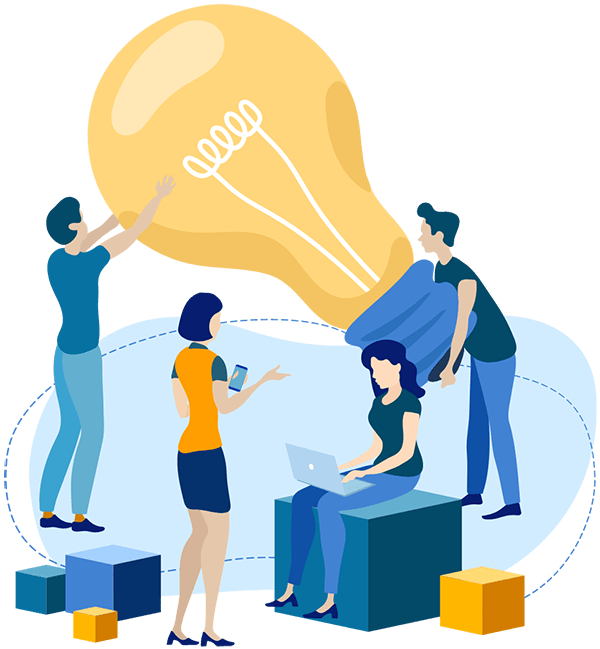 Illustration of HR workers holding lightbulb