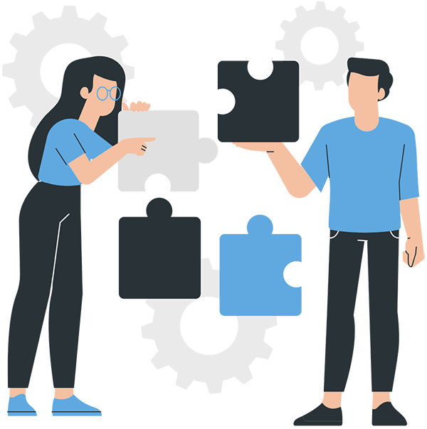 Illustration of HR workers holding puzzle pieces