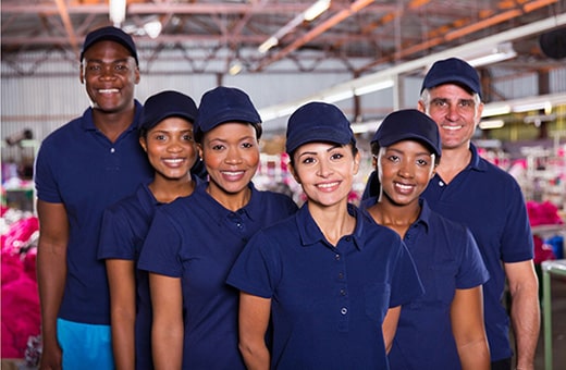 Happy group of warehouse workers