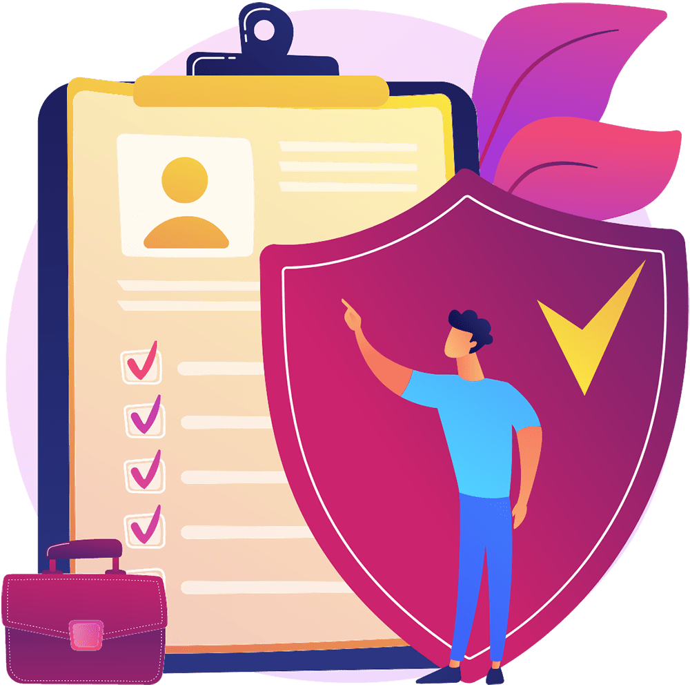 Illustration of HR employee pointing to giant checklist